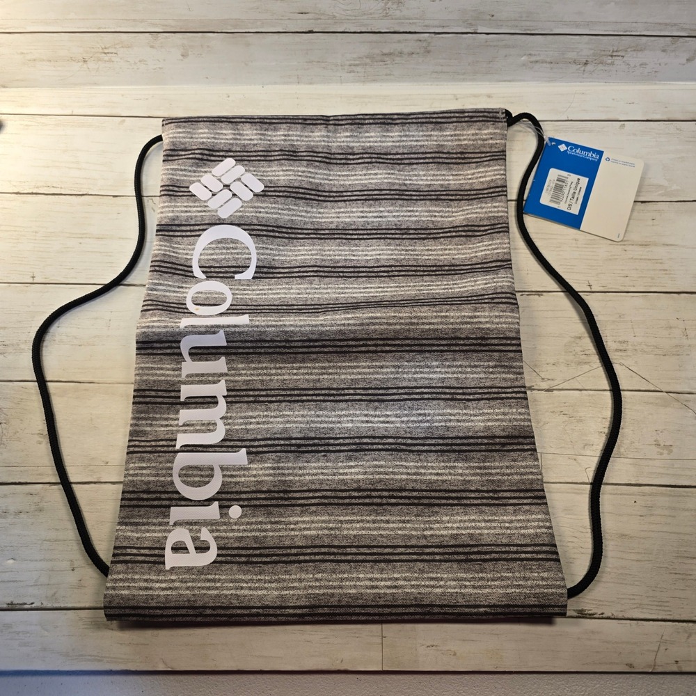 Columbia Drawstring Bag Grey Black Striped Cinch Pack UU9062-019 Unisex NWT